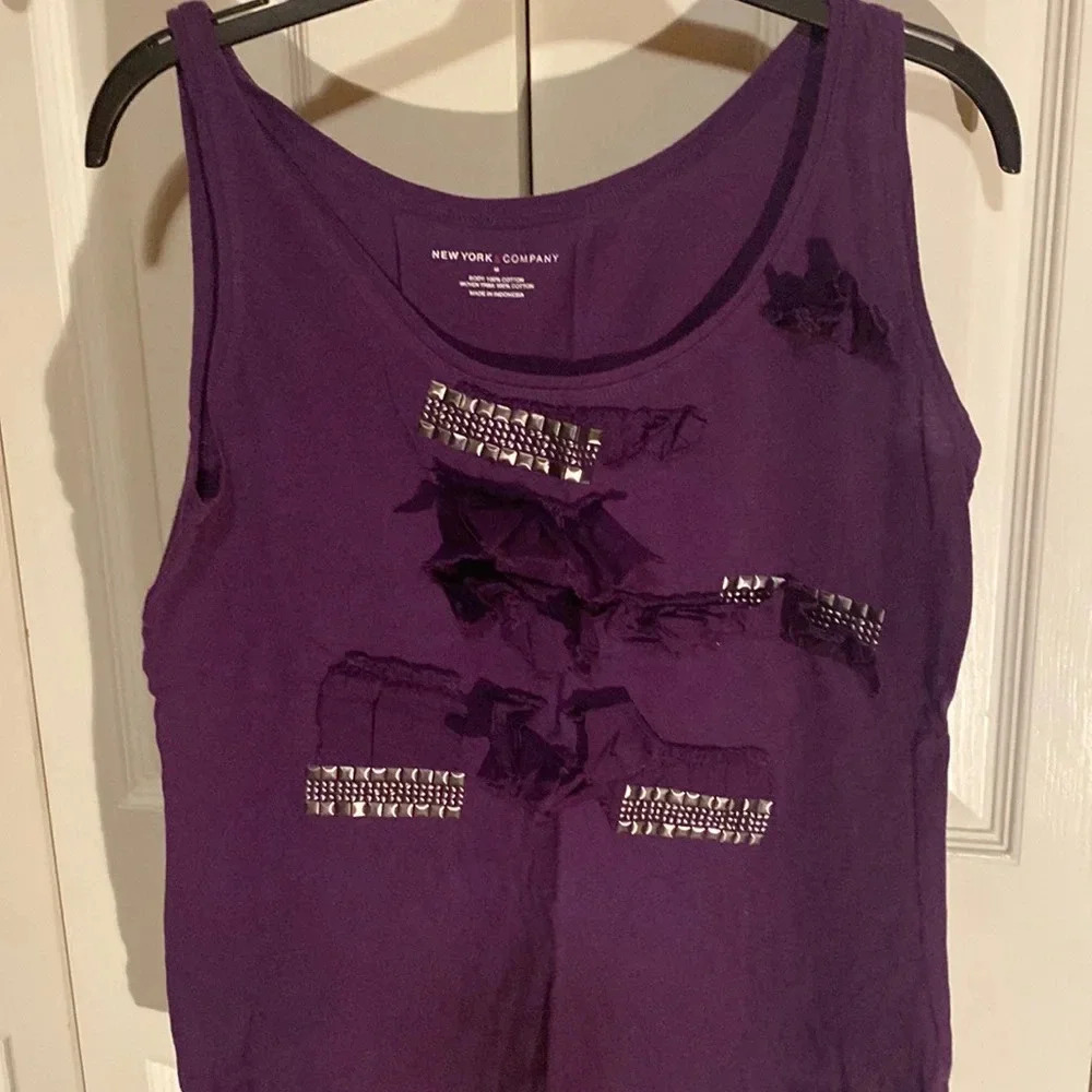 New York and Company Cotton tank with ruffles, purple size M